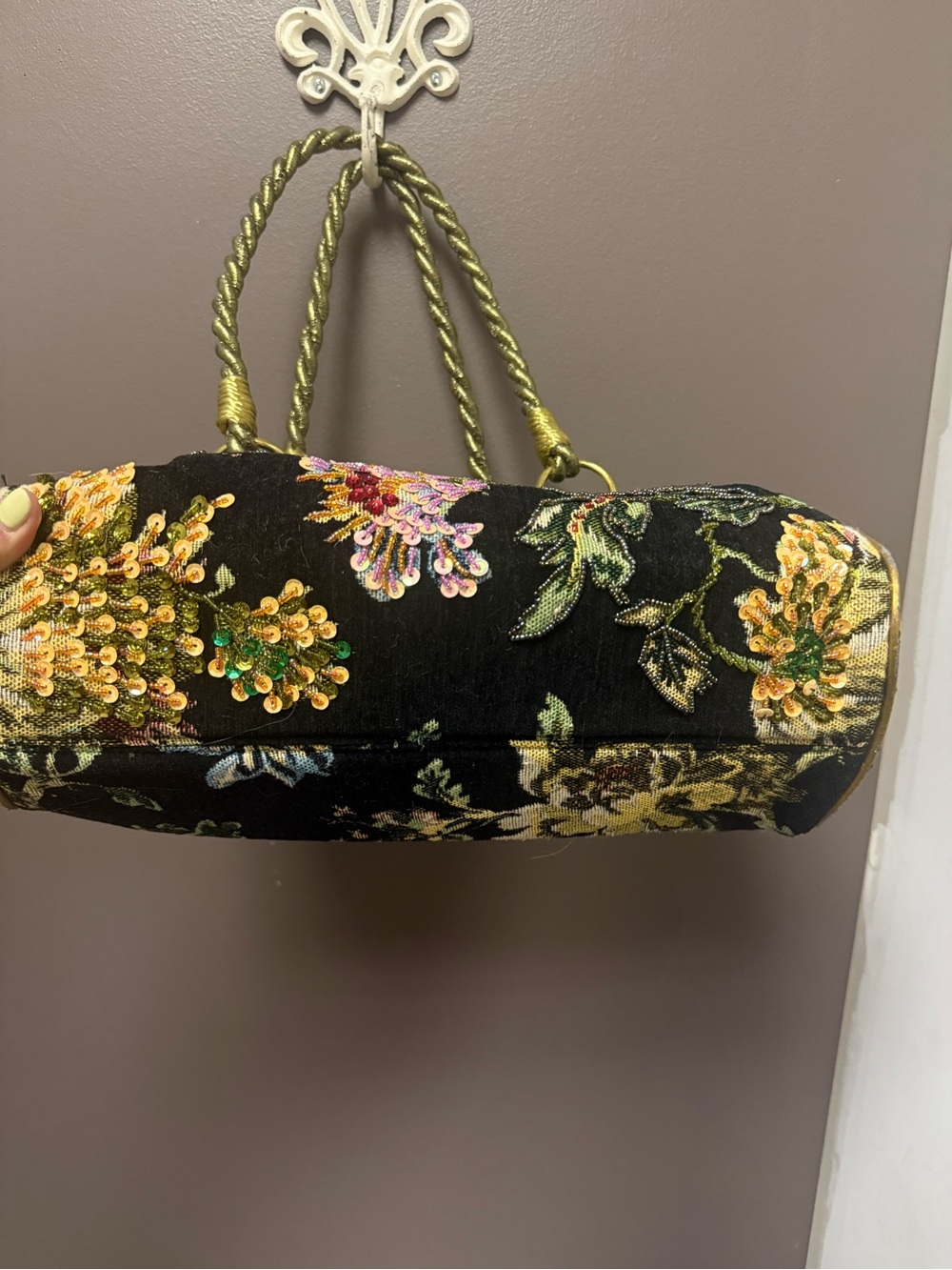 Embellished Black Floral Sequin Shoulder Bag - Picture 5 of 14